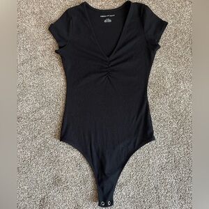 American Eagle Outfitters Black Bodysuit with Scrunch V-Neckline